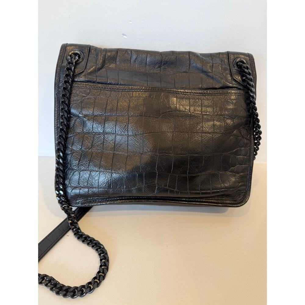 Saint Laurent Niki Medium Croc-Embossed Bag in Black - Picture 5 of 15